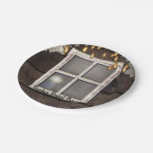 Rustiek Land Schuur Venster Lichten Kant Bruiloft Papieren Bordje (Gekanteld)