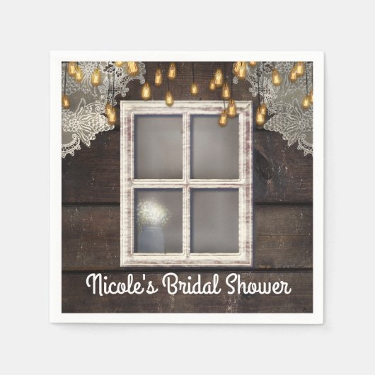Rustiek Land Schuur Venster Lichten Kant Bruiloft Servet (Voorkant)