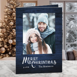 Rustiek Land Stijlvolle Foto Blauw Houten Plank Pr Feestdagen Kaart