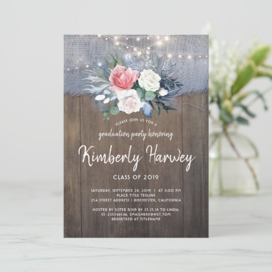 Rustiek Land Stoffig Blauw Bloemen 2019 Afstuderen Kaart (Staand voorkant)