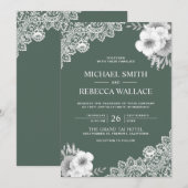 Rustiek Land Stoffig Groen Bloemen Kant Bruiloft Kaart (Voorkant / Achterkant)