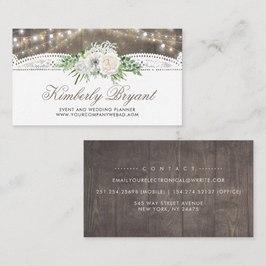 Rustiek Land String van Lichten Kant Hout Bloemen Visitekaartje (Voorkant / Achterkant)