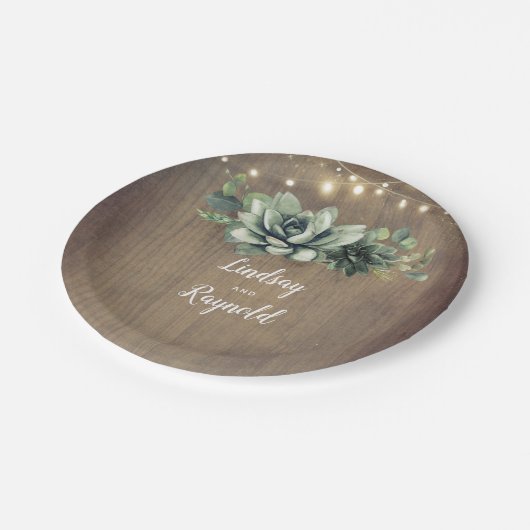 Rustiek Land Succulenten Groen Bruiloft Papieren Bordje (Gekanteld)