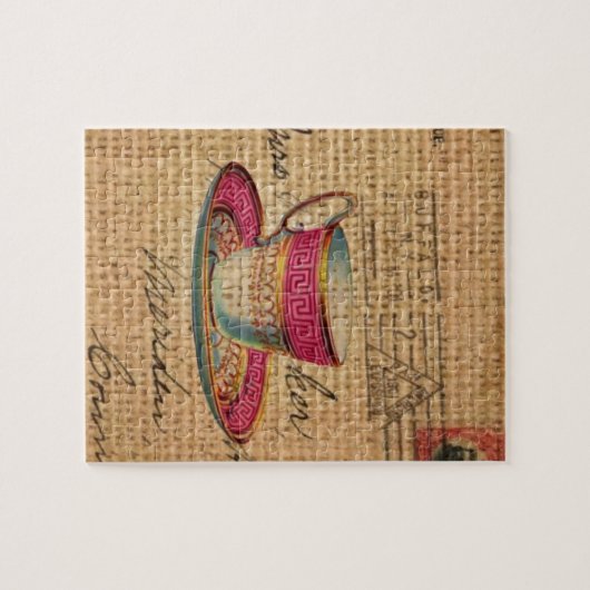 Rustiek land thee party roze Victoriaans theekopje Legpuzzel (Horizontaal)
