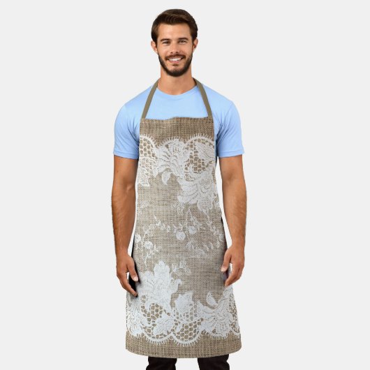 rustiek land traditioneel jute en kant schort (Gedragen)