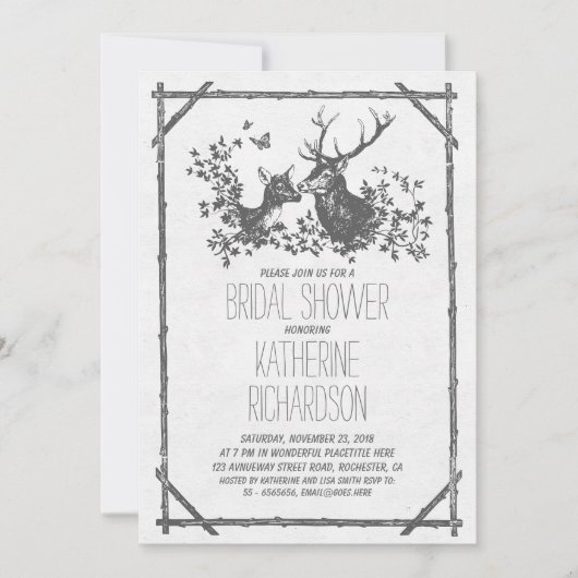 Rustiek land vrijgezellenfeest nodigt uit met hert kaart (Voorkant)