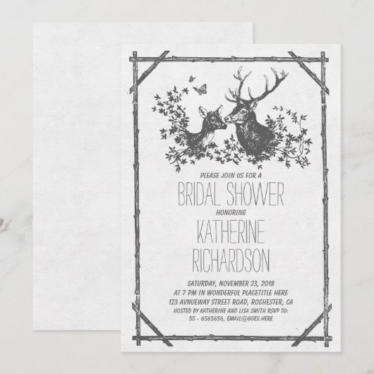 Rustiek land vrijgezellenfeest nodigt uit met hert kaart (Voorkant / Achterkant)