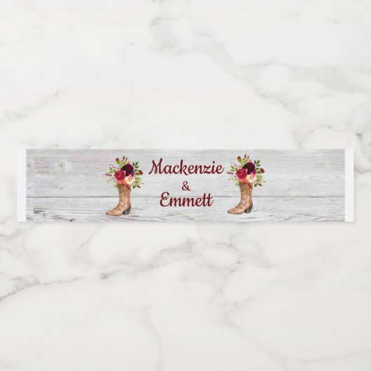 Rustiek Land Western Bruiloft Favor Boot Waterfles Etiket (Enkel label)