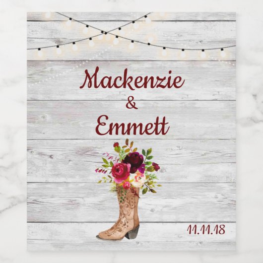 Rustiek Land Western Bruiloft Favor Boot Wijn Etiket (Enkel label)