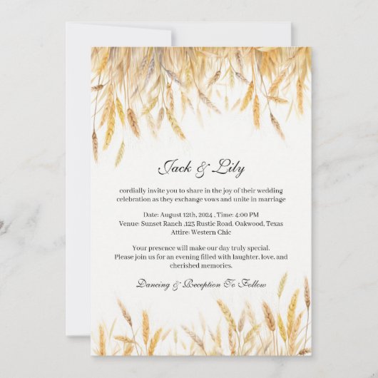 Rustiek Land Western Bruiloft Kaart (Voorkant)