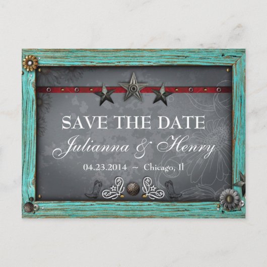 Rustiek Land Western Bruiloft Save the Date Aankondigingskaart (Voorkant)