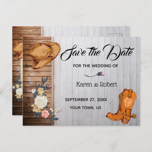 Rustiek Land Western Bruiloft Save the Date Aankondigingskaart (Voorkant / Achterkant)