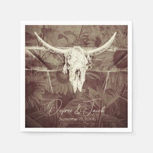 Rustiek Land Western Bruin Zonnebloemen Bull Skull Servet (Voorkant)