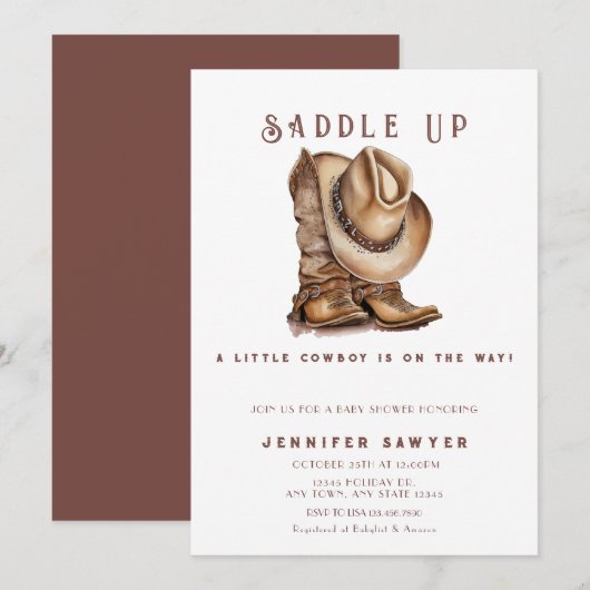 Rustiek Land Western Cowboy Baby shower Kaart (Voorkant / Achterkant)