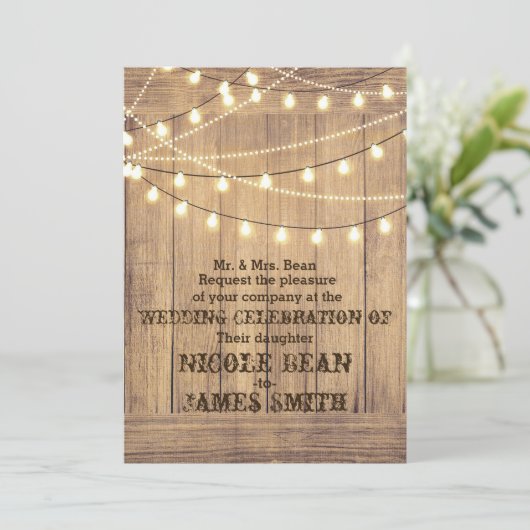 Rustiek Land Western Hout & Lights Wedding Kaart (Staand voorkant)