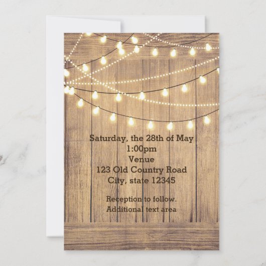 Rustiek Land Western Hout & Lights Wedding Kaart (Achterkant)