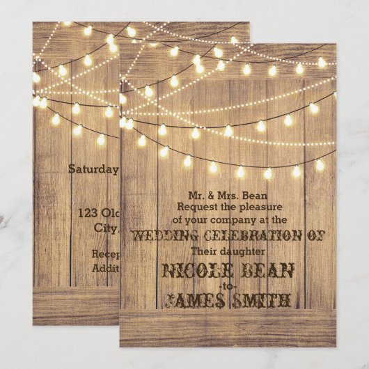 Rustiek Land Western Hout & Lights Wedding Kaart (Voorkant / Achterkant)