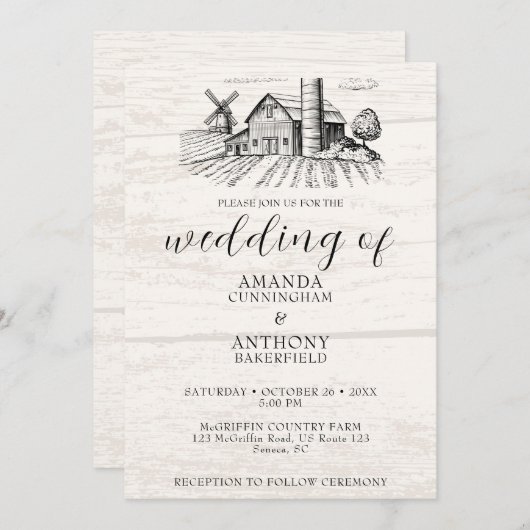 Rustiek land Westerne schuur huwelijksuitnodiging Kaart (Voorkant / Achterkant)