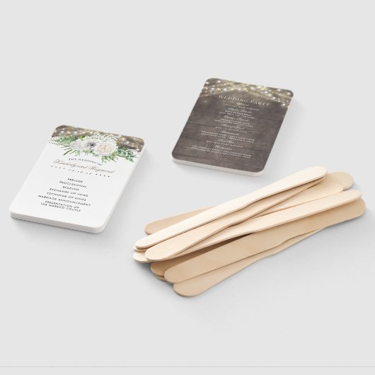 Rustiek land wit bloemen chique bruiloft programma handwaaier (Niet-gemonteerd)