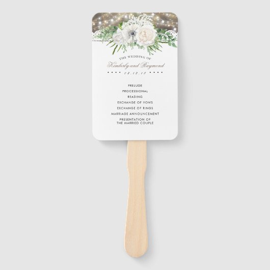 Rustiek land wit bloemen chique bruiloft programma handwaaier (Voorkant)