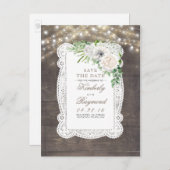 Rustiek Land Witte Bloemen Kant Save the Date Aankondigingskaart (Voorkant / Achterkant)