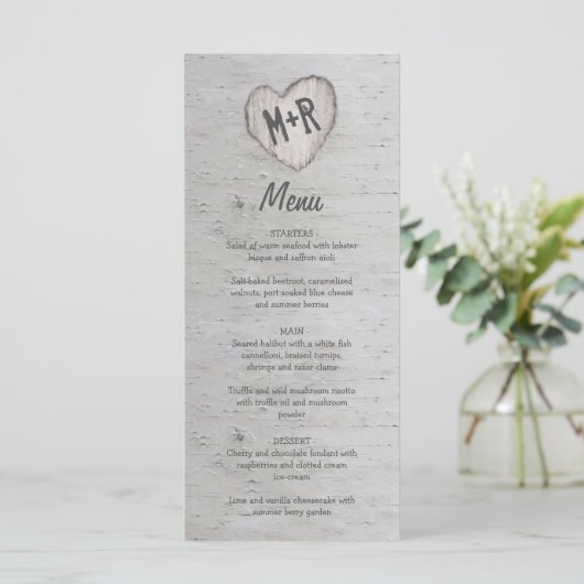 Rustiek Land Zilver Berk Boom Bruiloft Menu (Staand voorkant)