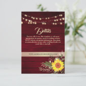 Rustiek Land Zonnebloem Bruiloft Details Informatiekaartje (Staand voorkant)