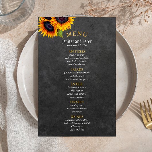 Rustiek land zonnebloem BUDGET bruiloft menu