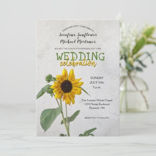 Rustiek Land Zonnebloem / Geel & Groen Bruiloft Kaart (Staand voorkant)