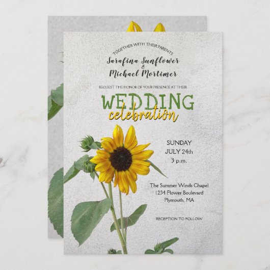Rustiek Land Zonnebloem / Geel & Groen Bruiloft Kaart (Voorkant / Achterkant)