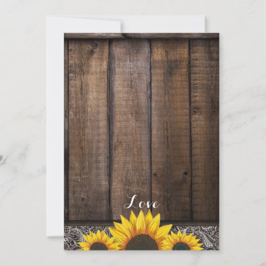 Rustiek Land Zonnebloem Hout Bruiloft Uitnodiginge Kaart (Achterkant)