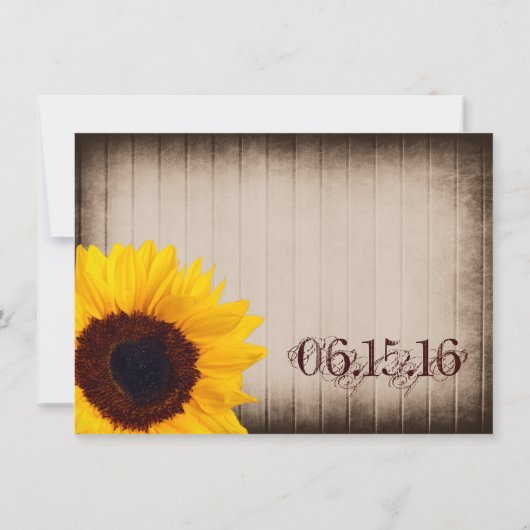 Rustiek Land Zonnebloem Hout Bruiloft Uitnodiginge Kaart (Achterkant)