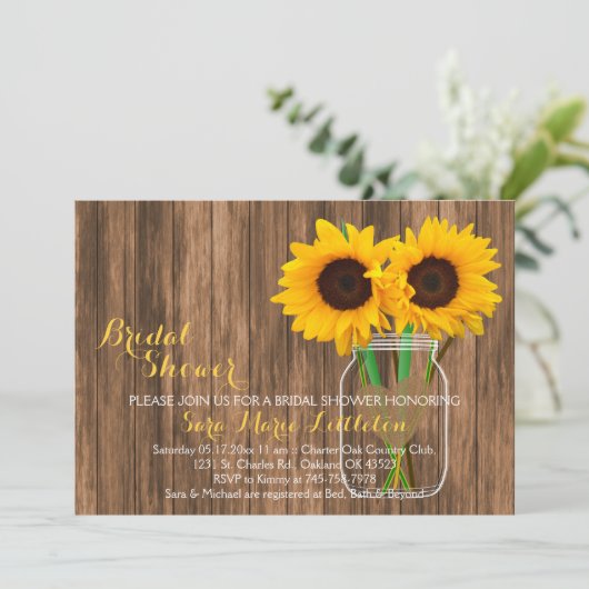 Rustiek Land Zonnebloem Mason Jar Vrijgezellenfees Kaart (Staand voorkant)