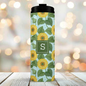 Rustiek Land Zonnebloem Patroon Monogram Thermosbeker