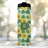 Rustiek Land Zonnebloem Patroon Monogram Thermosbeker