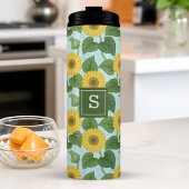 Rustiek Land Zonnebloem Patroon Monogram Thermosbeker