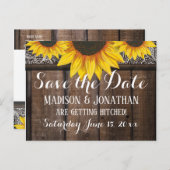 Rustiek Land Zonnebloem Schuur Hout Save the Date Briefkaart (Voorkant / Achterkant)