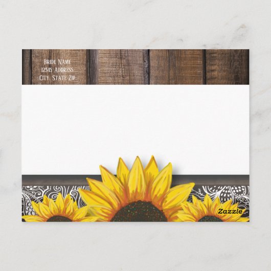 Rustiek Land Zonnebloem Schuur Hout Save the Date Briefkaart (Achterkant)