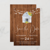Rustiek Land Zonnebloem Schuur String Lights Save The Date (Voorkant / Achterkant)