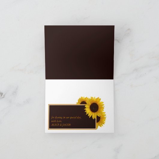 Rustiek Land Zonnebloemen - Bruiloft Bedankkaart (Binnen)