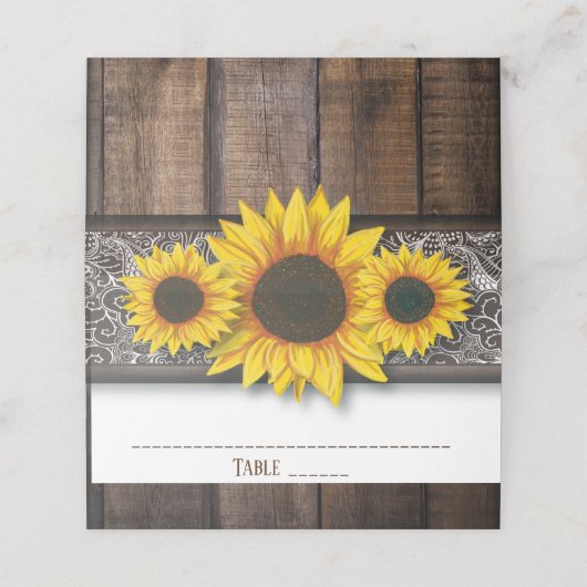 Rustiek Land Zonnebloemen Bruiloft Tafel Plaats Ka Plaatskaartje (Buitenkant ongevouwen)