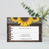 Rustiek Land Zonnebloemen Hout Bruiloft RSVP Kaart (Staand voorkant)
