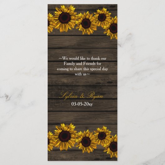 Rustiek Land Zonnebloemen Schuur Hout Bruiloft men Menu (Achterkant)