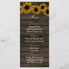 Rustiek Land Zonnebloemen Schuur Hout Bruiloft men Menu