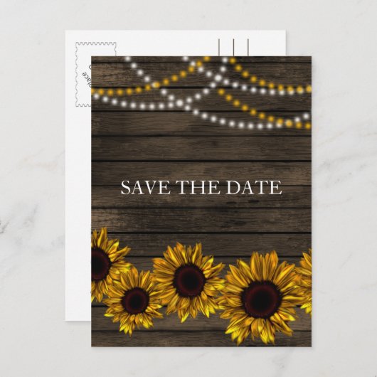 Rustiek Land Zonnebloemen Schuur Hout Save the Dat Aankondigingskaart (Voorkant / Achterkant)