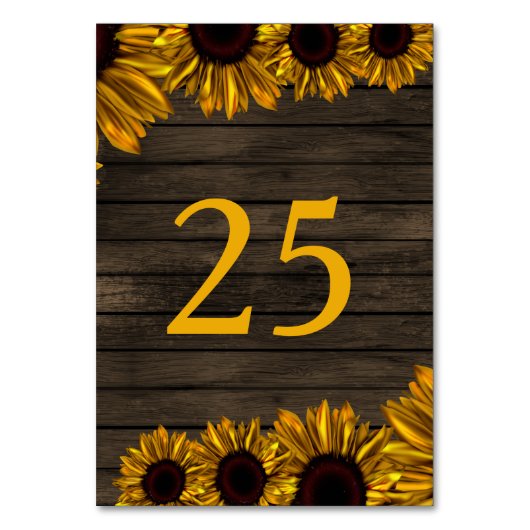 Rustiek Land Zonnebloemen Schuur Houten tafelnumme Kaart (Voorkant)