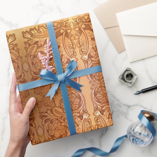 Rustiek land zuidwestelijke stijl western leer cadeaupapier (Geschenken)