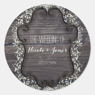 Rustiek landelijk westers baby's adem & hout ronde sticker