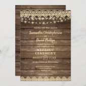 rustiek landhout | Kant & Lichten bruiloft Kaart (Voorkant / Achterkant)