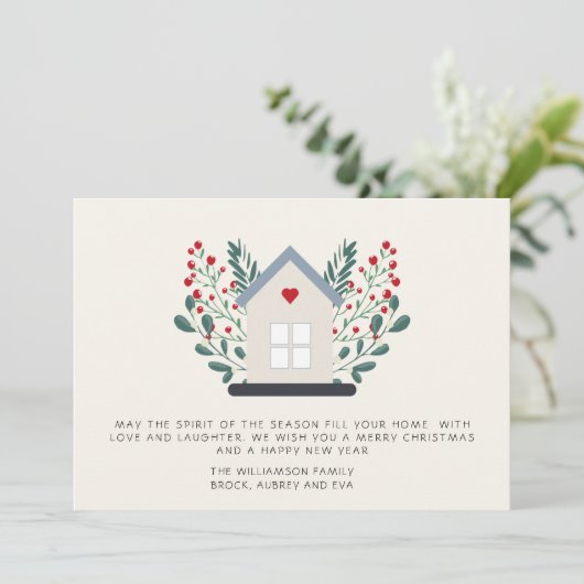 Rustiek landhuis en bessen kerst Kaart (Staand voorkant)